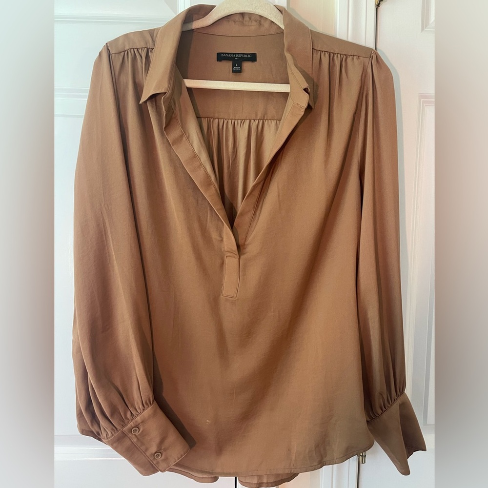 Office chic camel tan blouse